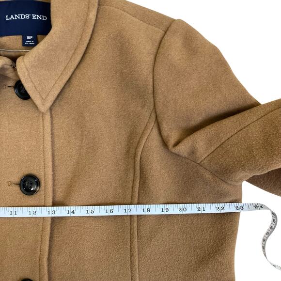 LANDS’ END Womens 16P Camel Wool Blend Mid-Length Peacoat Car Coat - Picture 10 of 16
